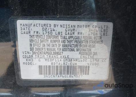 2016 Nissan Versa 1.6 S/1.6 S+/1.6 Sl/1.6 Sv from USA, damaged, VIN 3N1CN7AP6GL869527